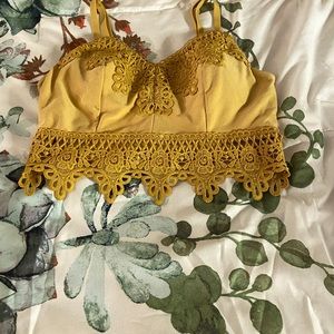 Yellow lace crop top